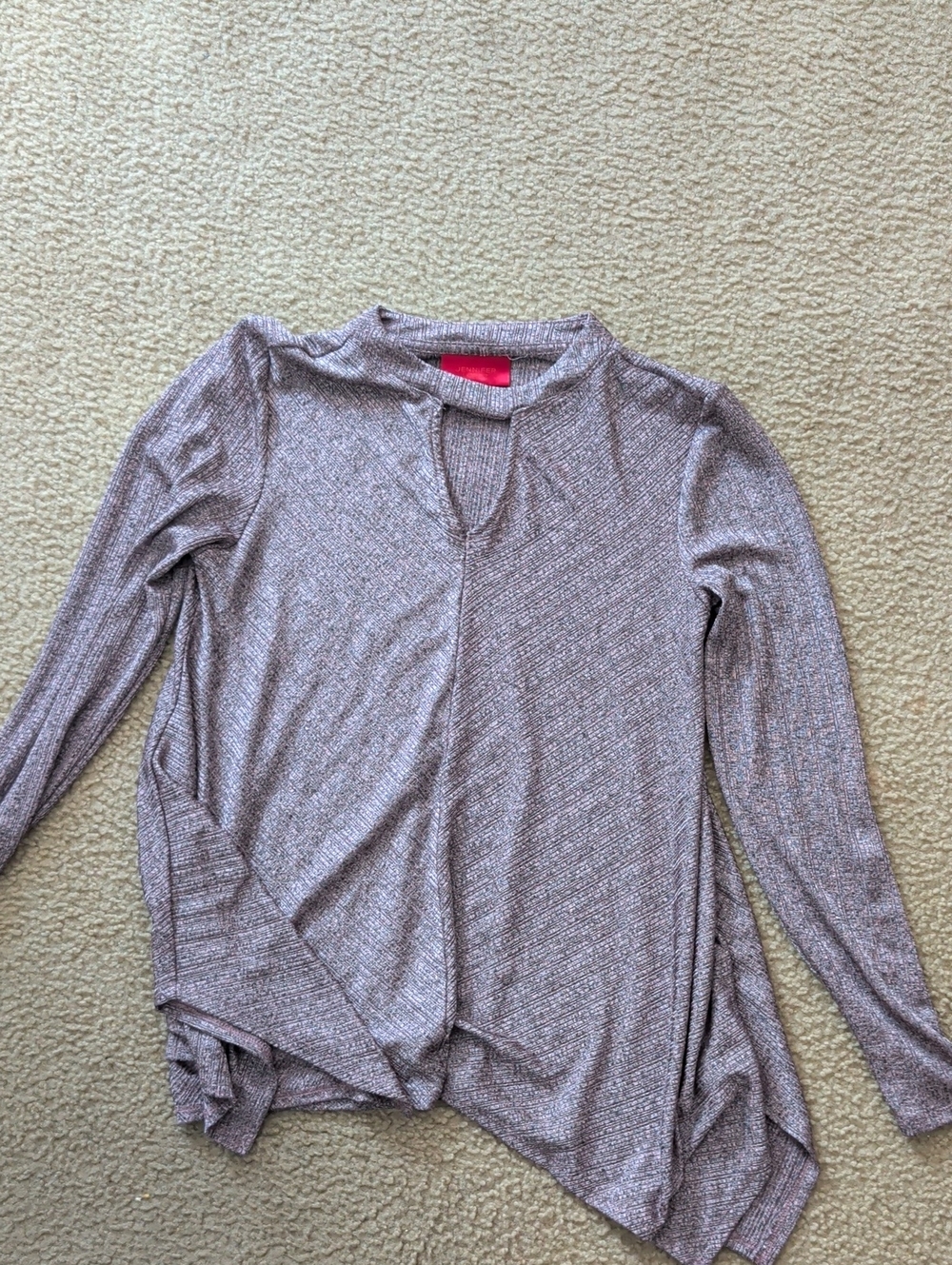 Jennifer Lopez Long Sleeve Keyhole Top in Mauve Metallic